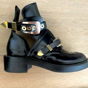 Balenciaga Boots 39 Black Combat Leather Buckle